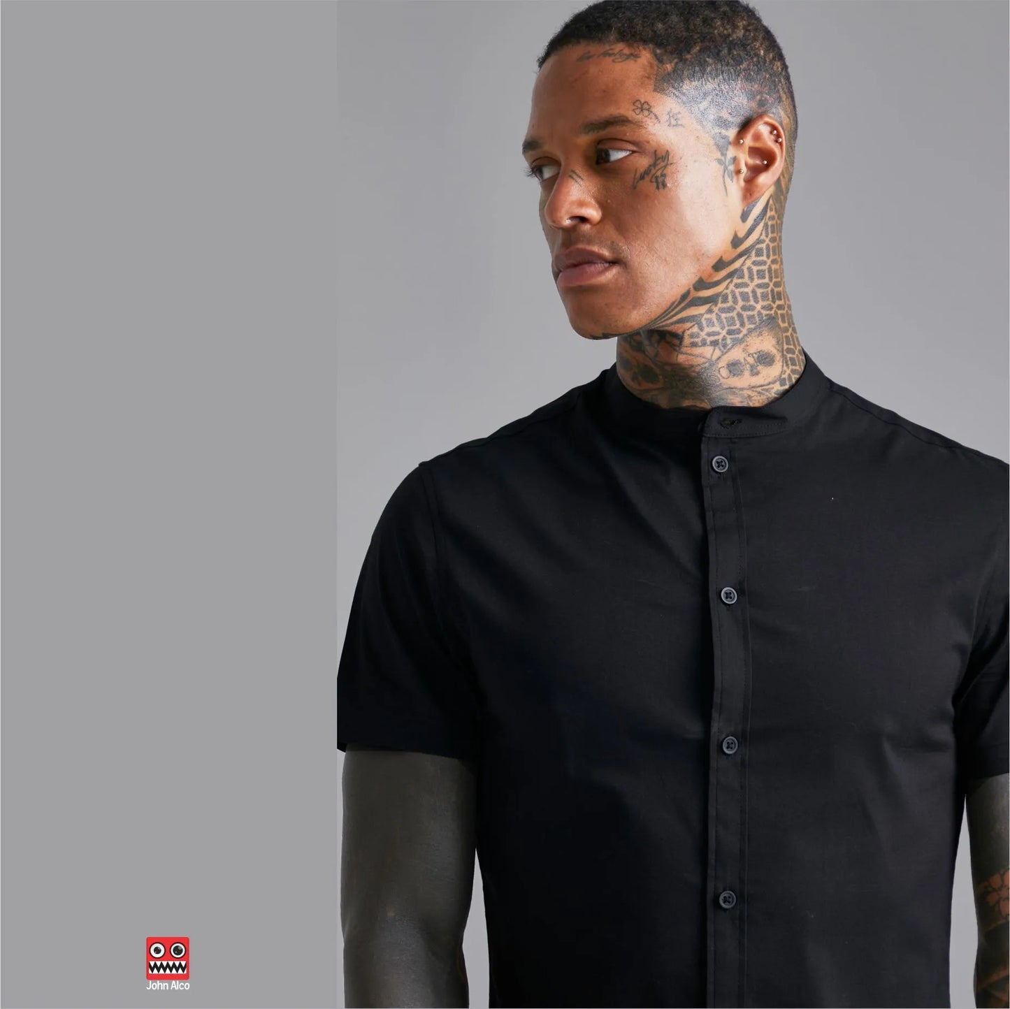 Camisa Manga Corta Black Cuello Mao